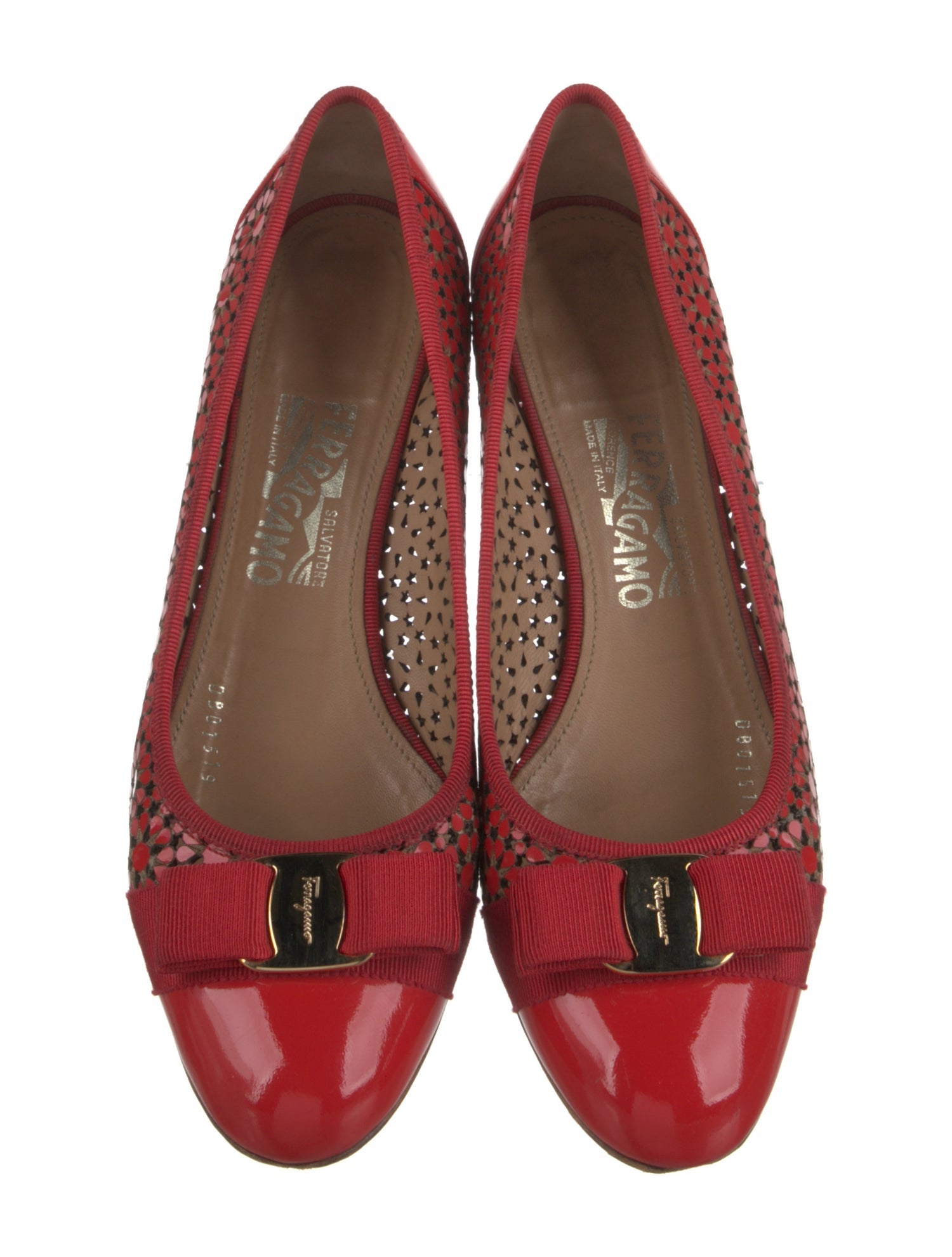 Salvatore Ferragamo Patent Leather Lasercut Accents Pumps