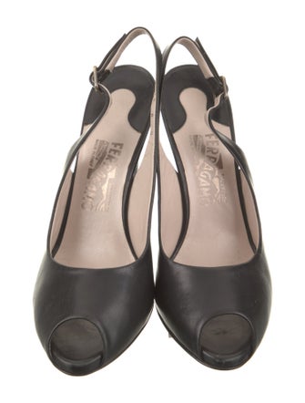 Salvatore Ferragamo Leather Cutout Accent Slingback Pumps