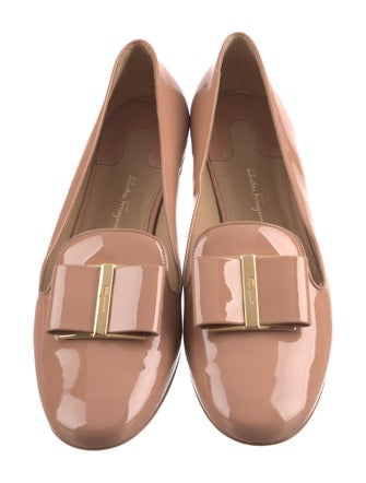 Salvatore Ferragamo Patent Leather Bow Accents Loafers