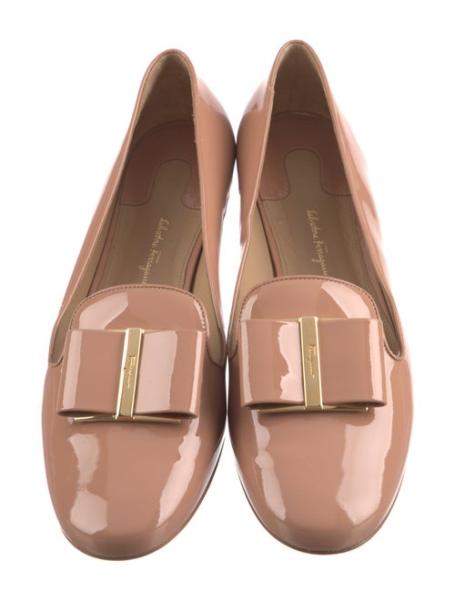 Salvatore Ferragamo Patent Leather Bow Accents Loafers