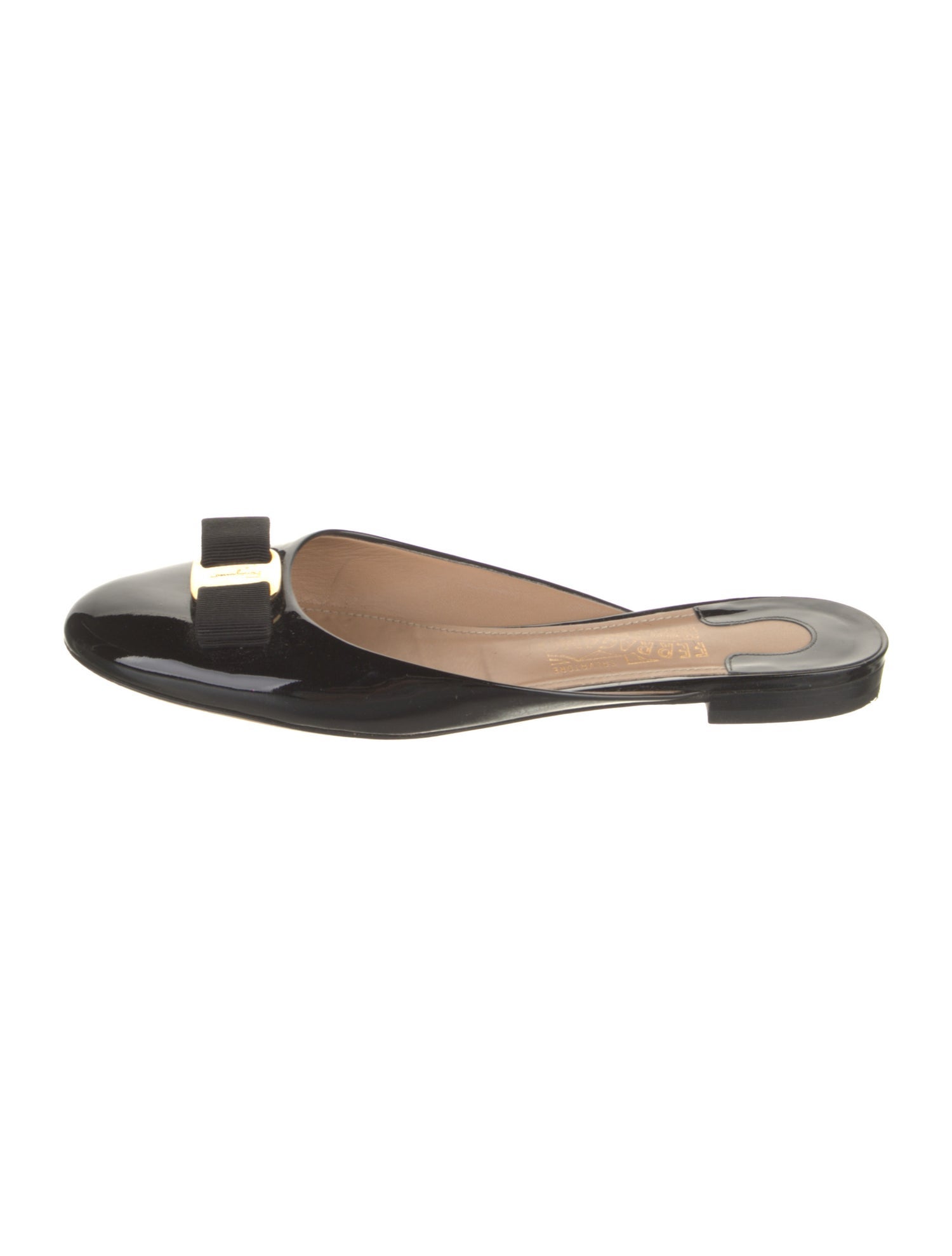 Salvatore Ferragamo Patent Leather Bow Accents Mules