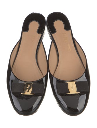 Salvatore Ferragamo Patent Leather Bow Accents Mules