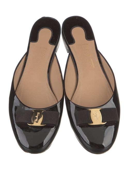 Salvatore Ferragamo Patent Leather Bow Accents Mules
