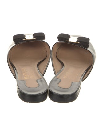 Salvatore Ferragamo Patent Leather Bow Accents Mules