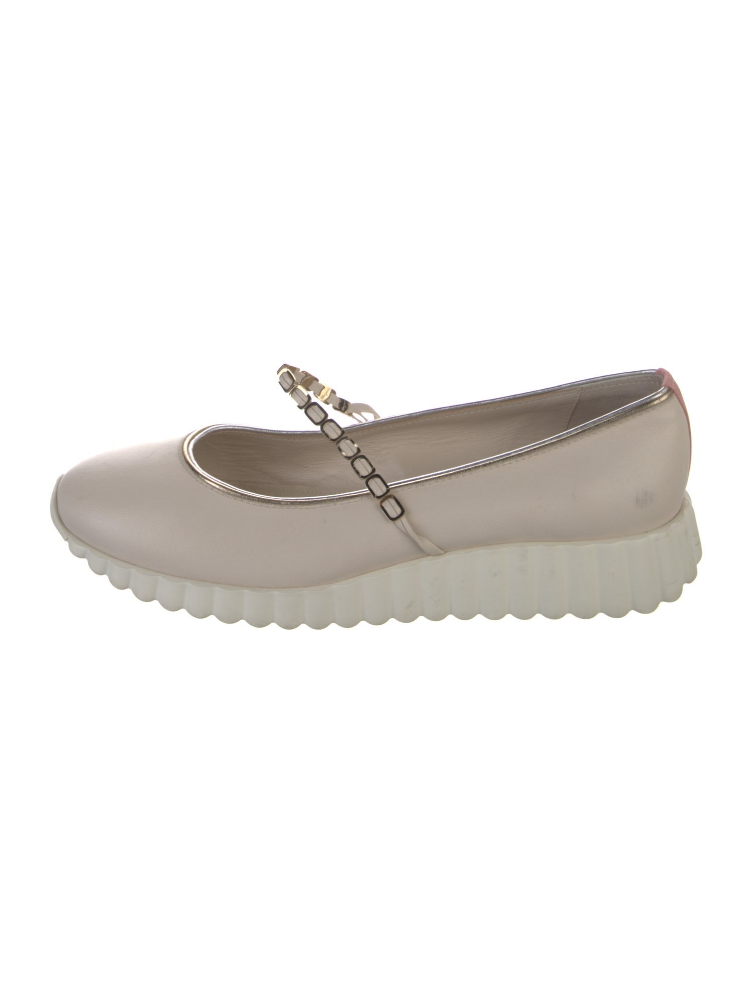 Salvatore Ferragamo Leather Chain-Link Accents Mary Jane Flats