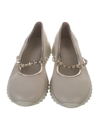 Salvatore Ferragamo Leather Chain-Link Accents Mary Jane Flats