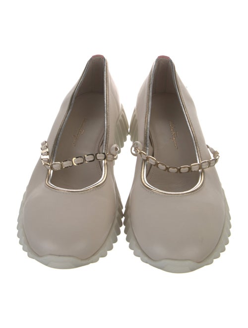 Salvatore Ferragamo Leather Chain-Link Accents Mary Jane Flats