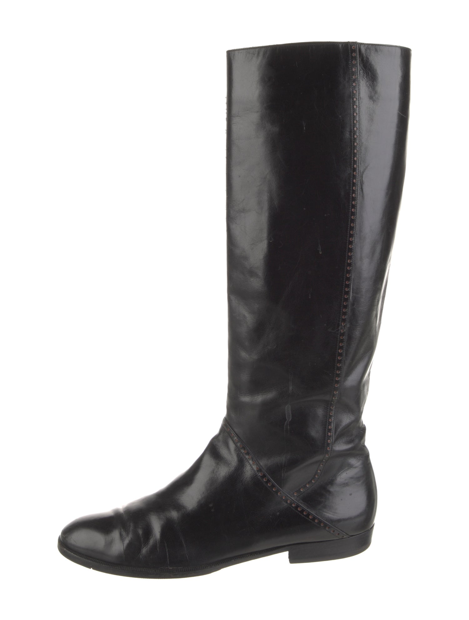 Salvatore Ferragamo Leather Lasercut Accents Riding Boots