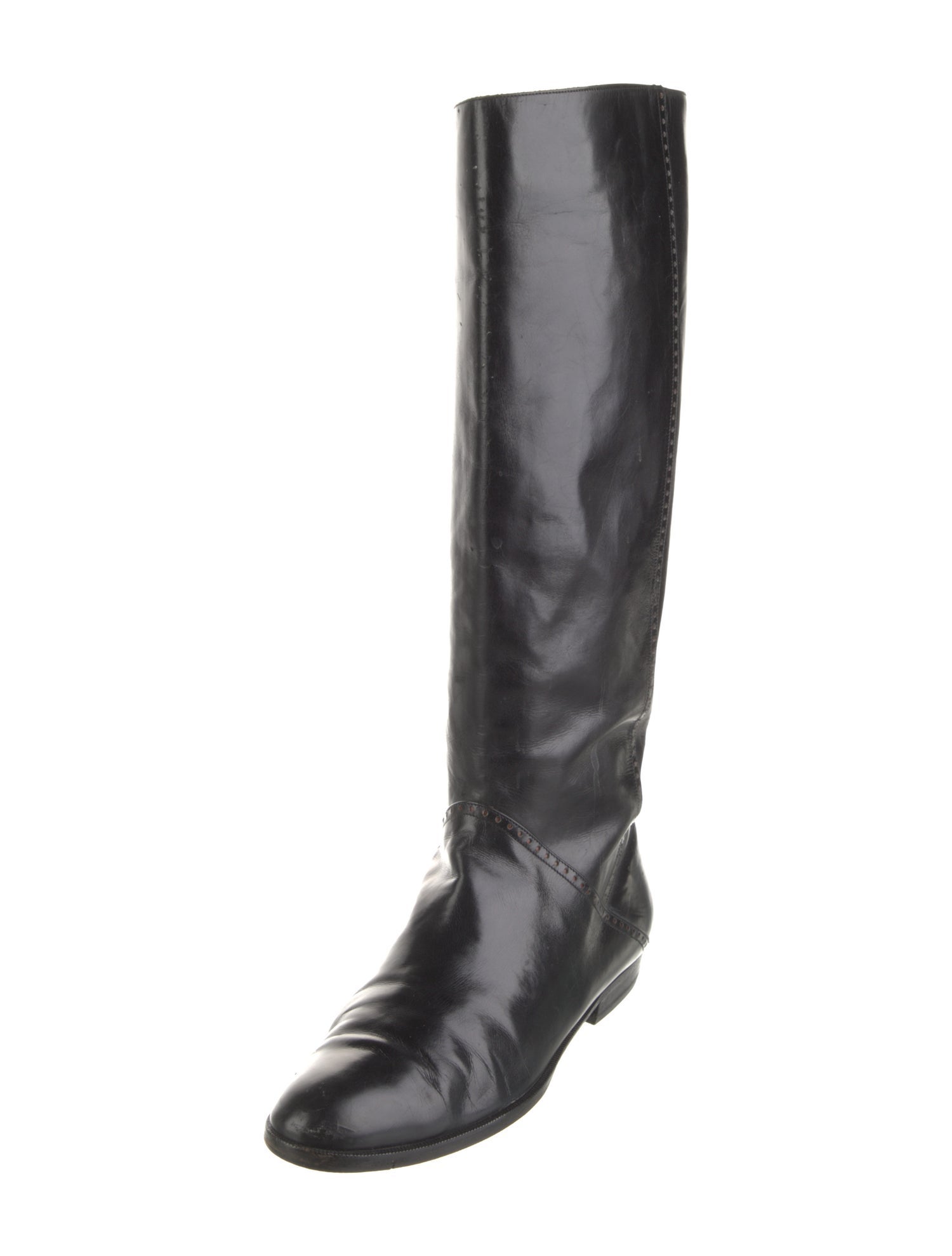 Salvatore Ferragamo Leather Lasercut Accents Riding Boots