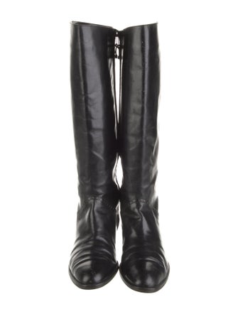Salvatore Ferragamo Leather Lasercut Accents Riding Boots