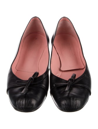 Salvatore Ferragamo Leather Bow Accents Ballet Flats