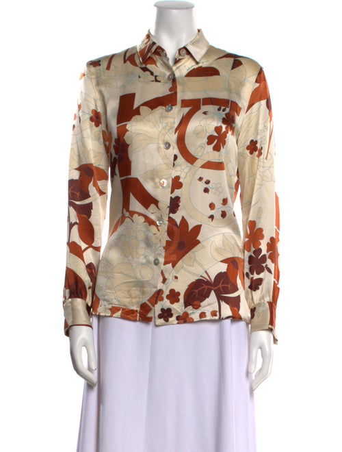 Salvatore Ferragamo Silk Printed Button-Up Top