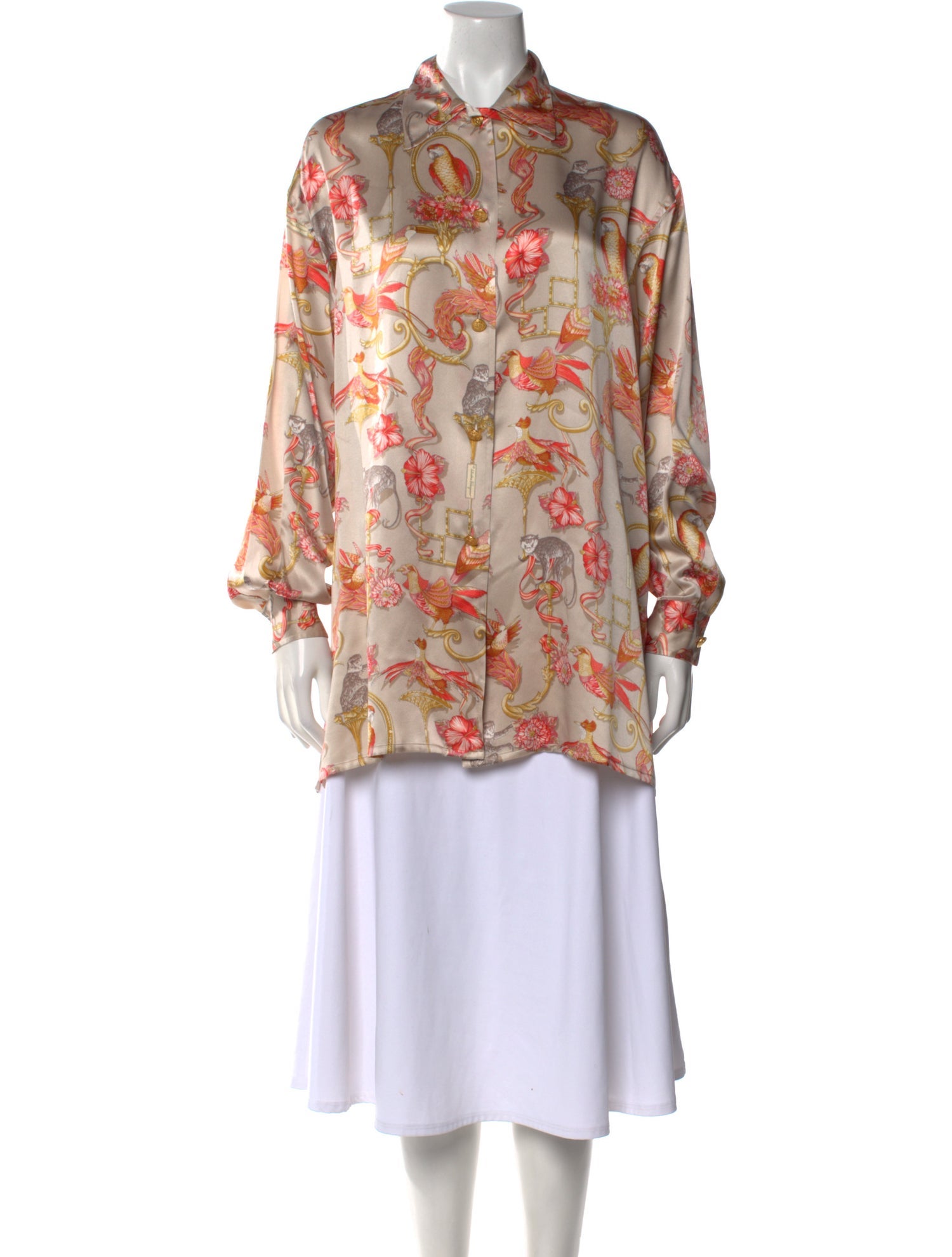 Salvatore Ferragamo Silk Floral Print Button-Up Top