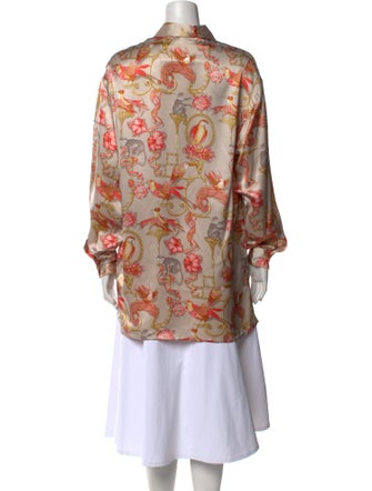 Salvatore Ferragamo Silk Floral Print Button-Up Top