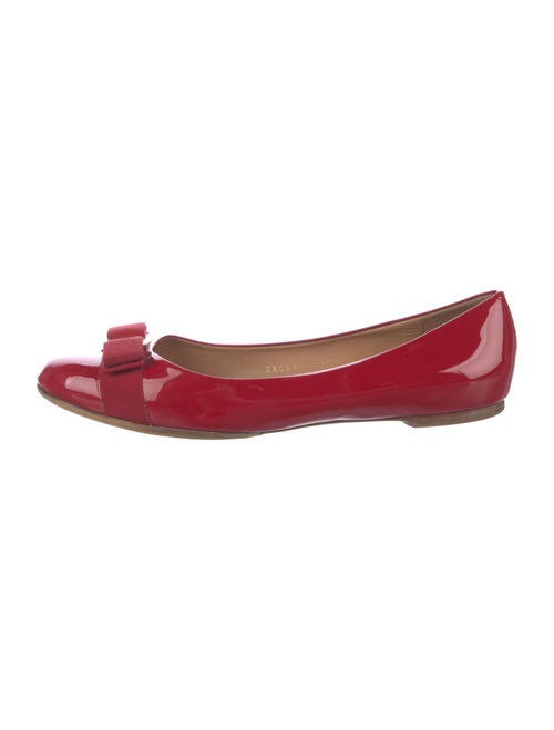 Salvatore Ferragamo Patent Leather Bow Accents Ballet Flats