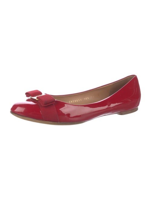 Salvatore Ferragamo Patent Leather Bow Accents Ballet Flats