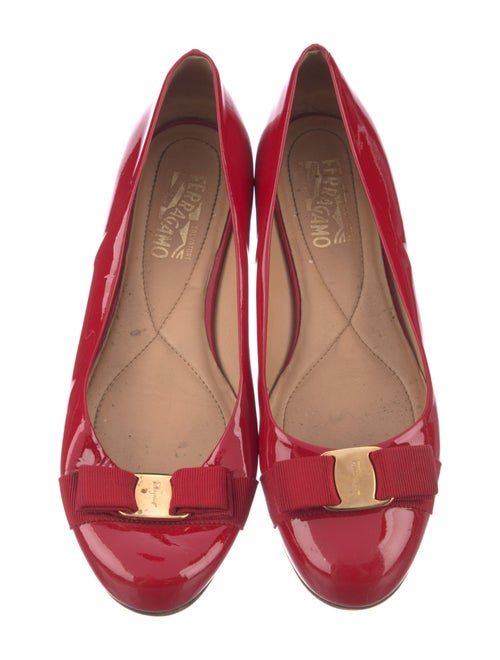 Salvatore Ferragamo Patent Leather Bow Accents Ballet Flats