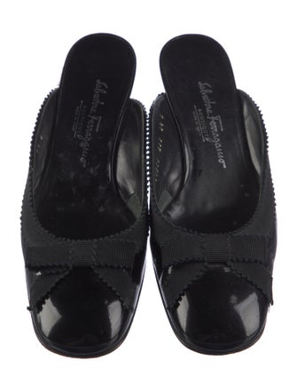 Salvatore Ferragamo Patent Leather Bow Accents Mules