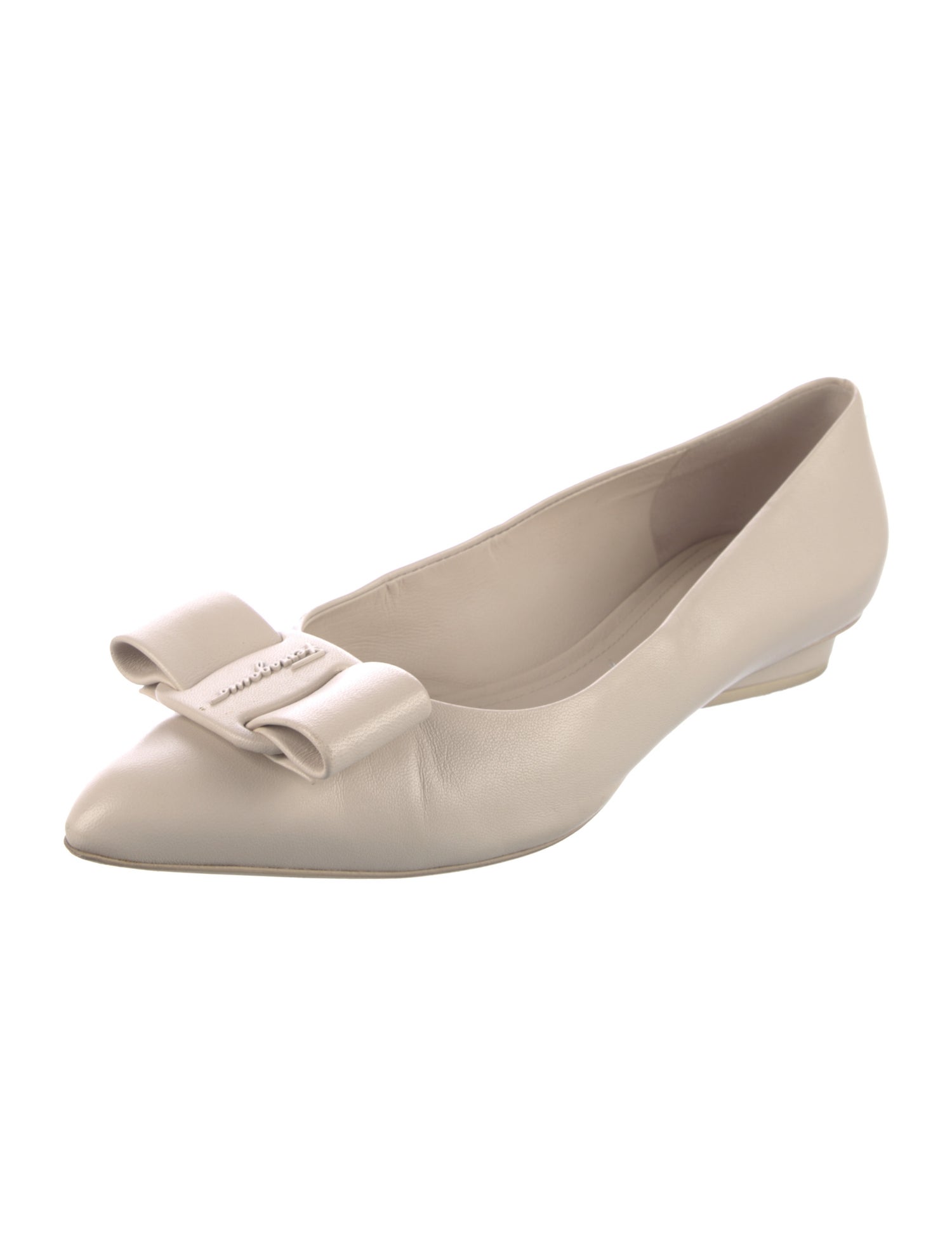 Salvatore Ferragamo Leather Bow Accents Flats