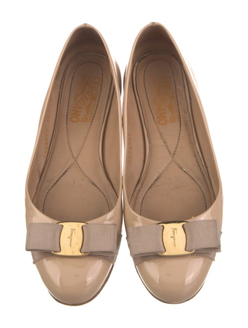 Salvatore Ferragamo Patent Leather Bow Accents Ballet Flats