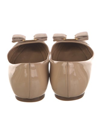 Salvatore Ferragamo Patent Leather Bow Accents Ballet Flats