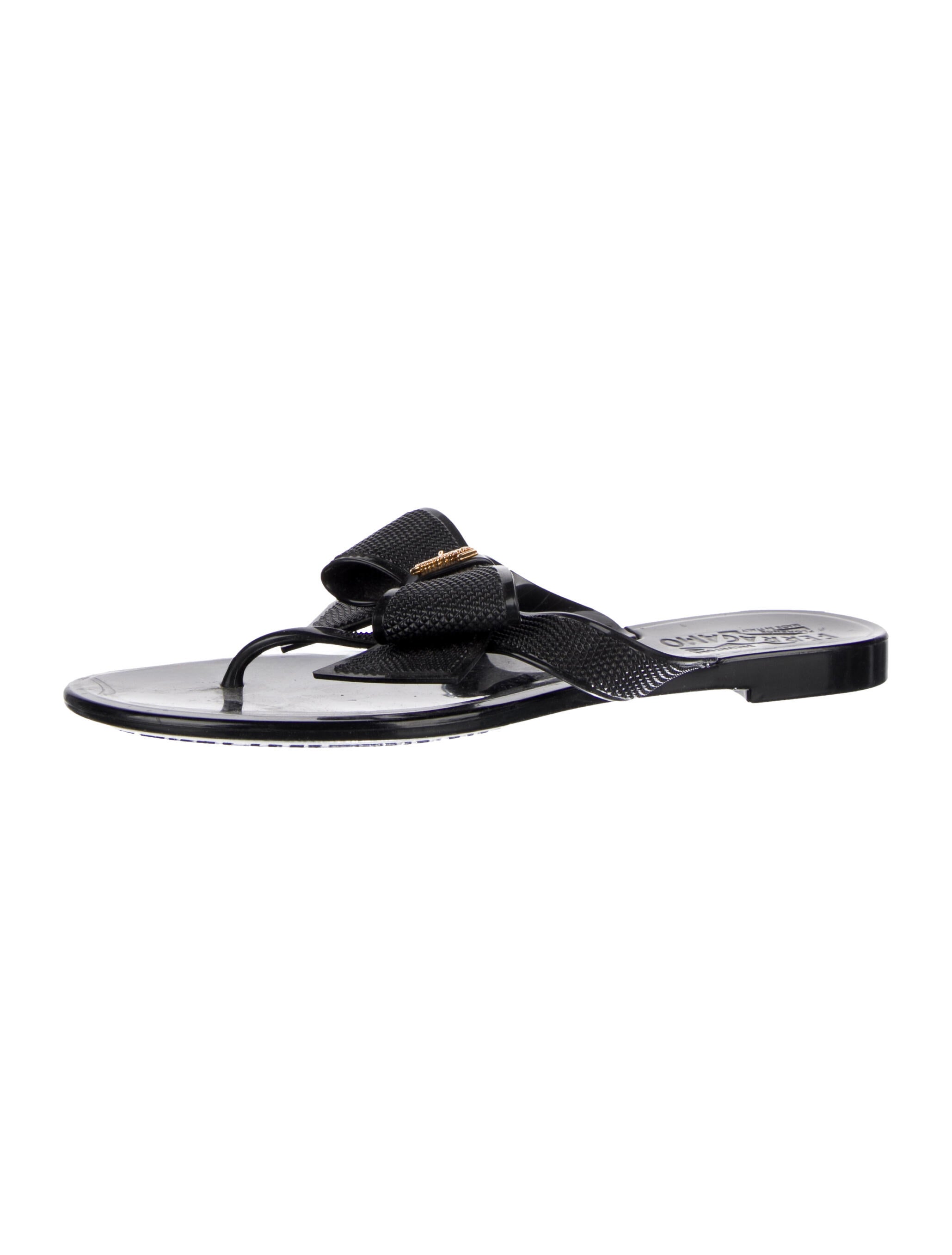 Salvatore Ferragamo Rubber Bow Accents Slides