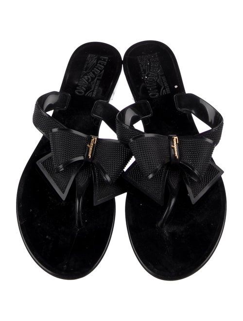 Salvatore Ferragamo Rubber Bow Accents Slides