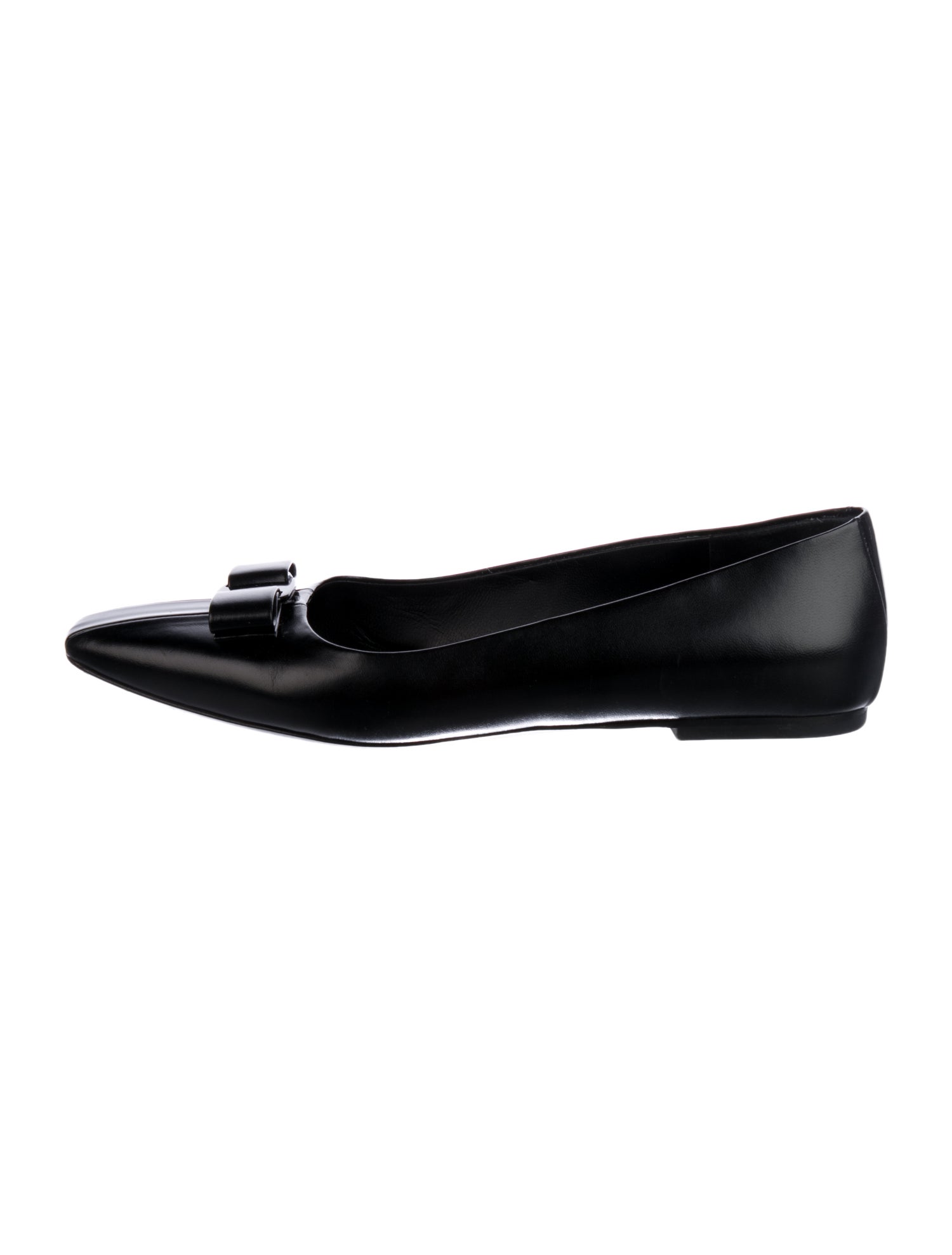 Salvatore Ferragamo Leather Bow Accents Ballet Flats