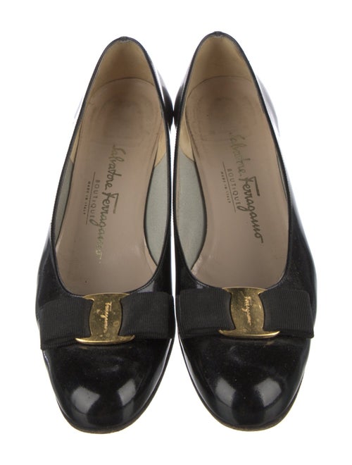 Salvatore Ferragamo Patent Leather Bow Accents Flats