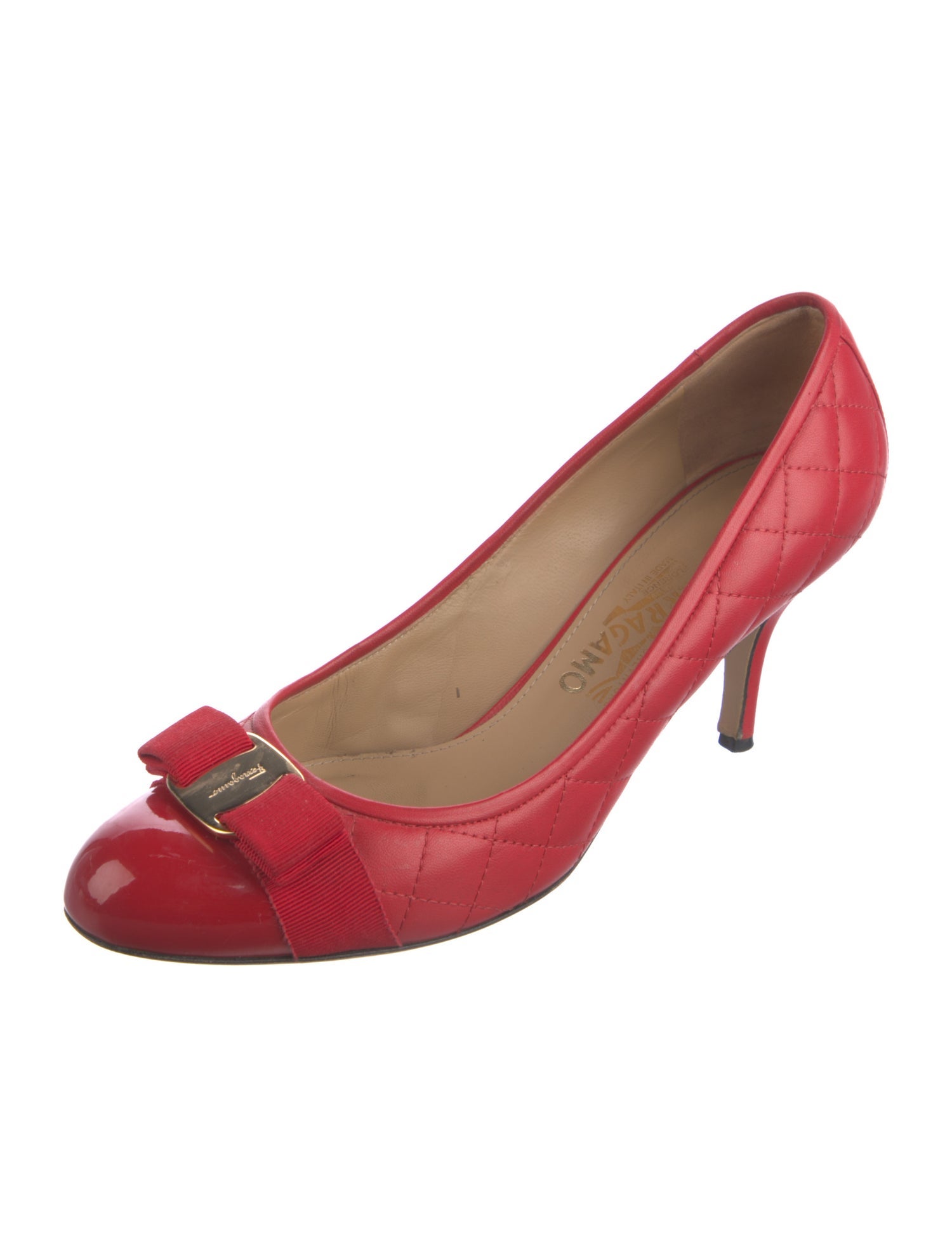 Salvatore Ferragamo Embossed Leather Bow Accents Pumps