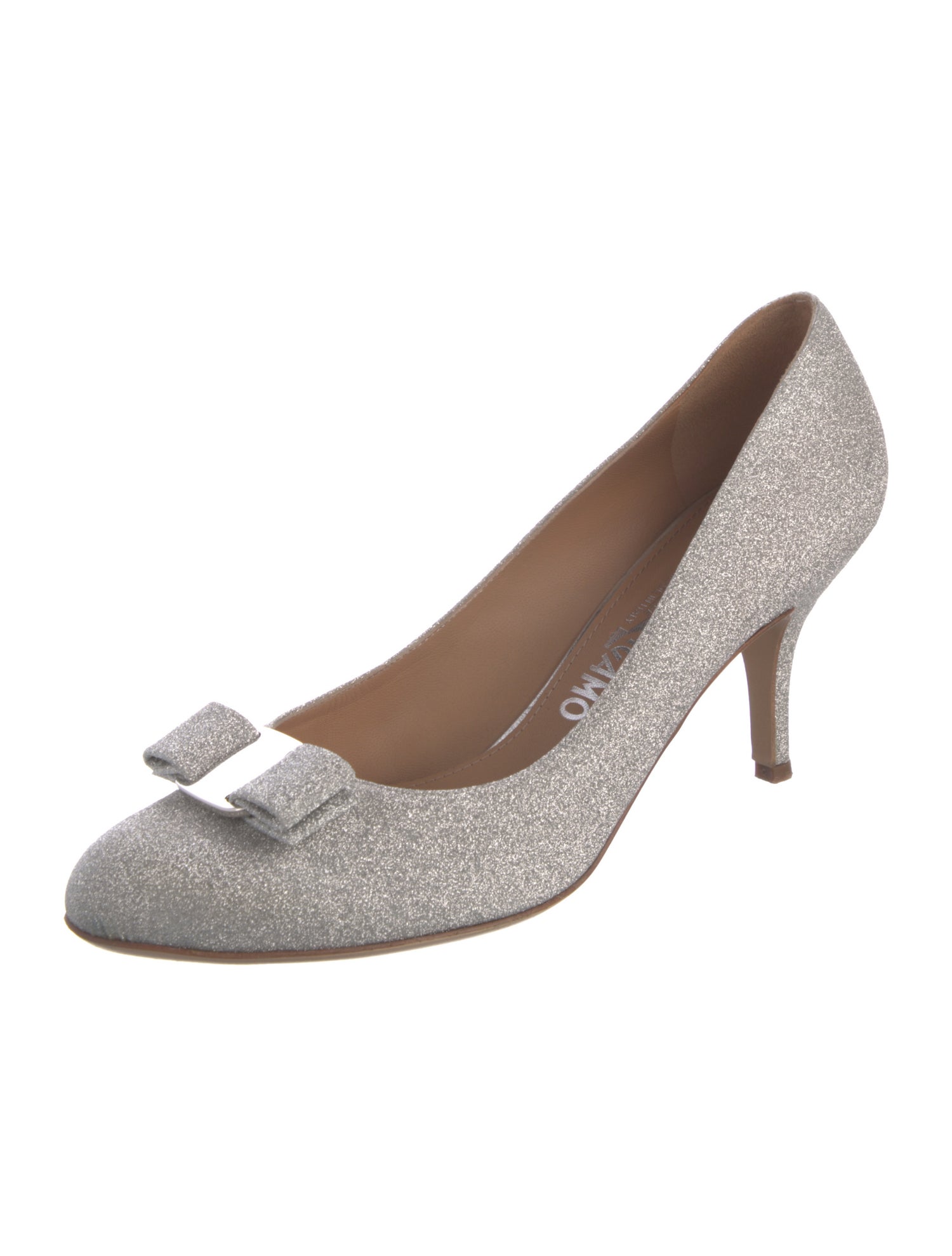 Salvatore Ferragamo Glitter Bow Accents Pumps