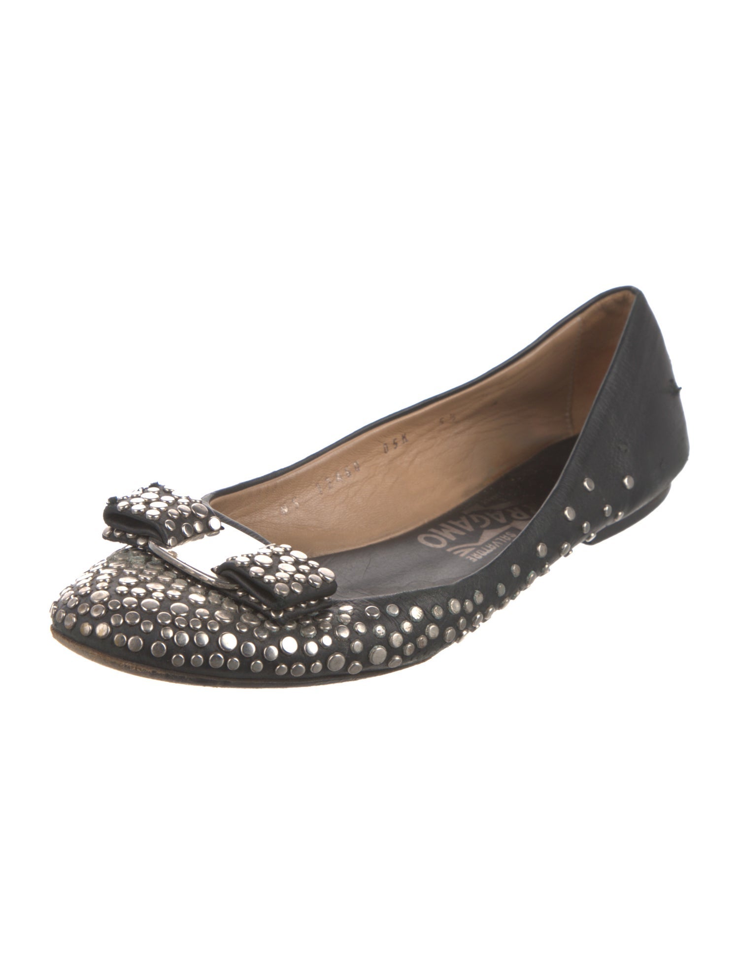 Salvatore Ferragamo Leather Studded Accents Flats