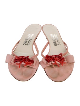 Salvatore Ferragamo Suede Bow Accents Slides