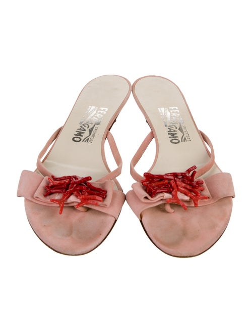 Salvatore Ferragamo Suede Bow Accents Slides