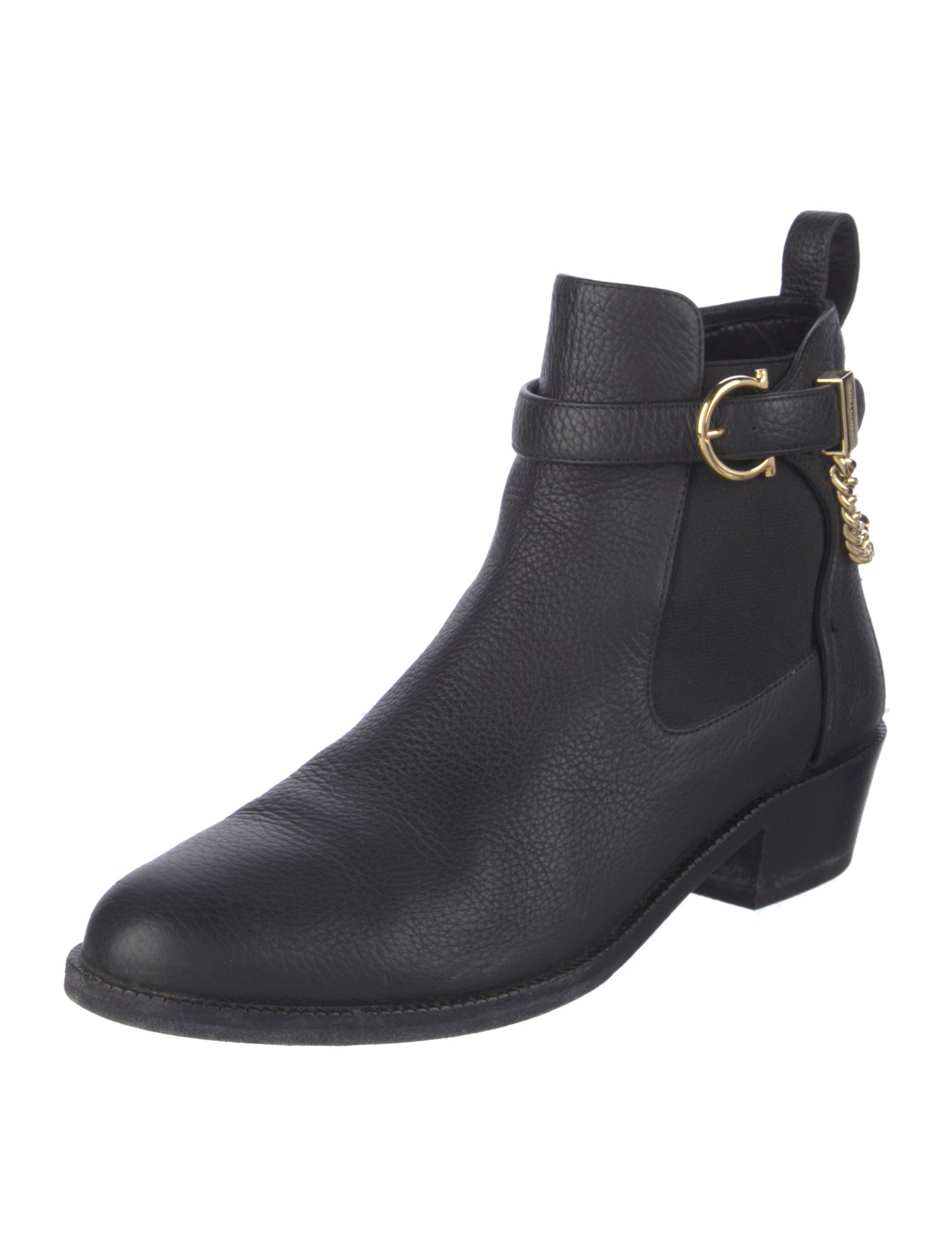 Salvatore Ferragamo Gancini Logo Leather Chelsea Boots