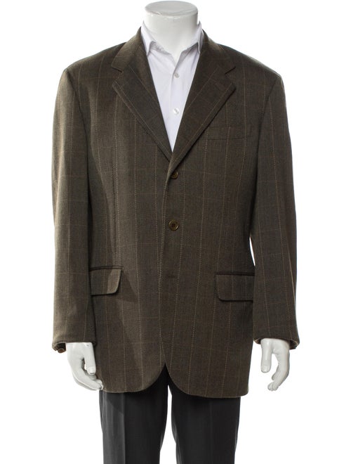 Salvatore Ferragamo Virgin Wool Plaid Print Blazer