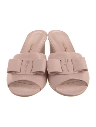 Salvatore Ferragamo Vara Bow Accent Embossed Leather Slides