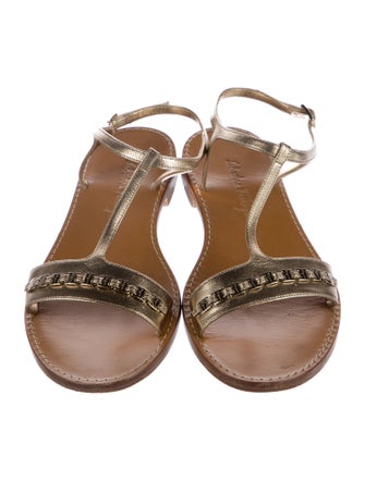 Salvatore Ferragamo Leather Chain-Link Accents T-Strap Sandals