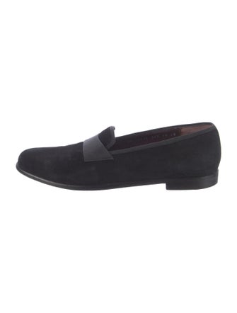 Salvatore Ferragamo Suede Grosgrain Trim Slippers