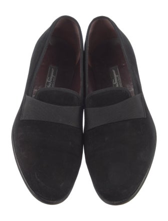 Salvatore Ferragamo Suede Grosgrain Trim Slippers
