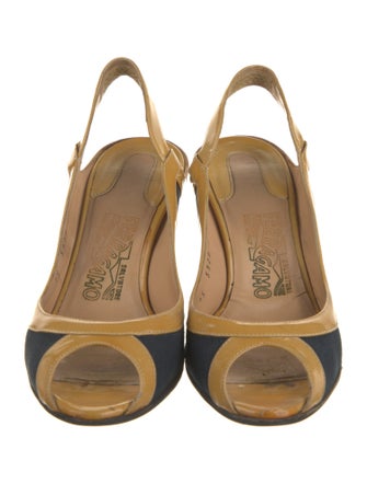 Salvatore Ferragamo Canvas Animal Print Slingback Pumps