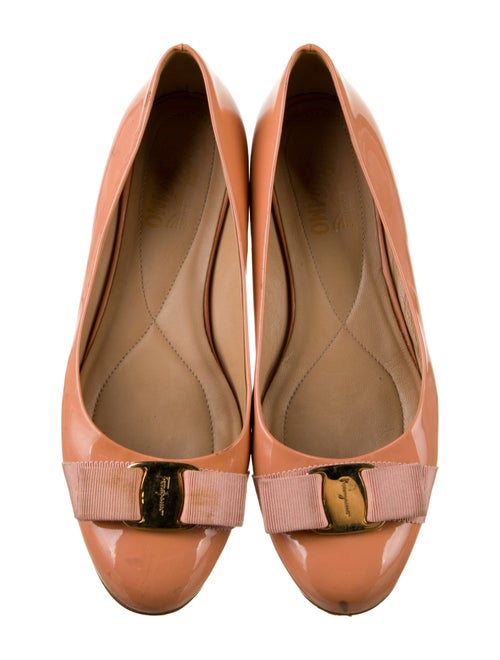 Salvatore Ferragamo Patent Leather Bow Accents Ballet Flats