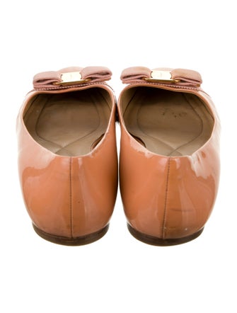 Salvatore Ferragamo Patent Leather Bow Accents Ballet Flats