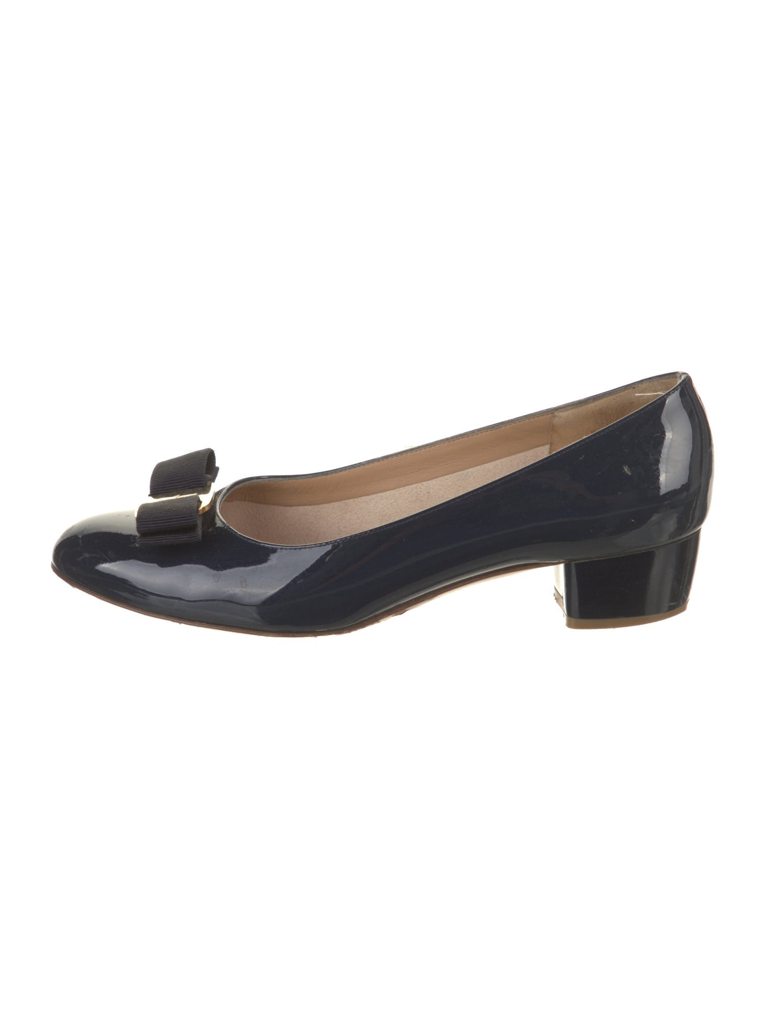 Salvatore Ferragamo Patent Leather Bow Accents Pumps
