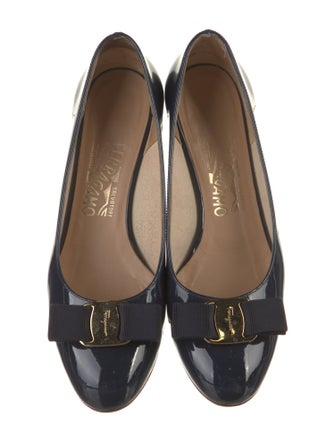 Salvatore Ferragamo Patent Leather Bow Accents Pumps