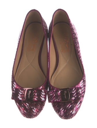 Salvatore Ferragamo Vara Bow Accent Sequins Ballet Flats
