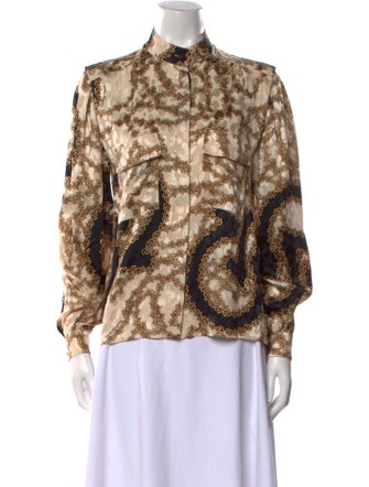 Salvatore Ferragamo Printed Mock Neck Button-Up Top