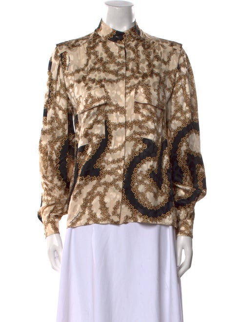 Salvatore Ferragamo Printed Mock Neck Button-Up Top
