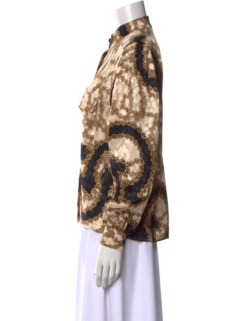 Salvatore Ferragamo Printed Mock Neck Button-Up Top