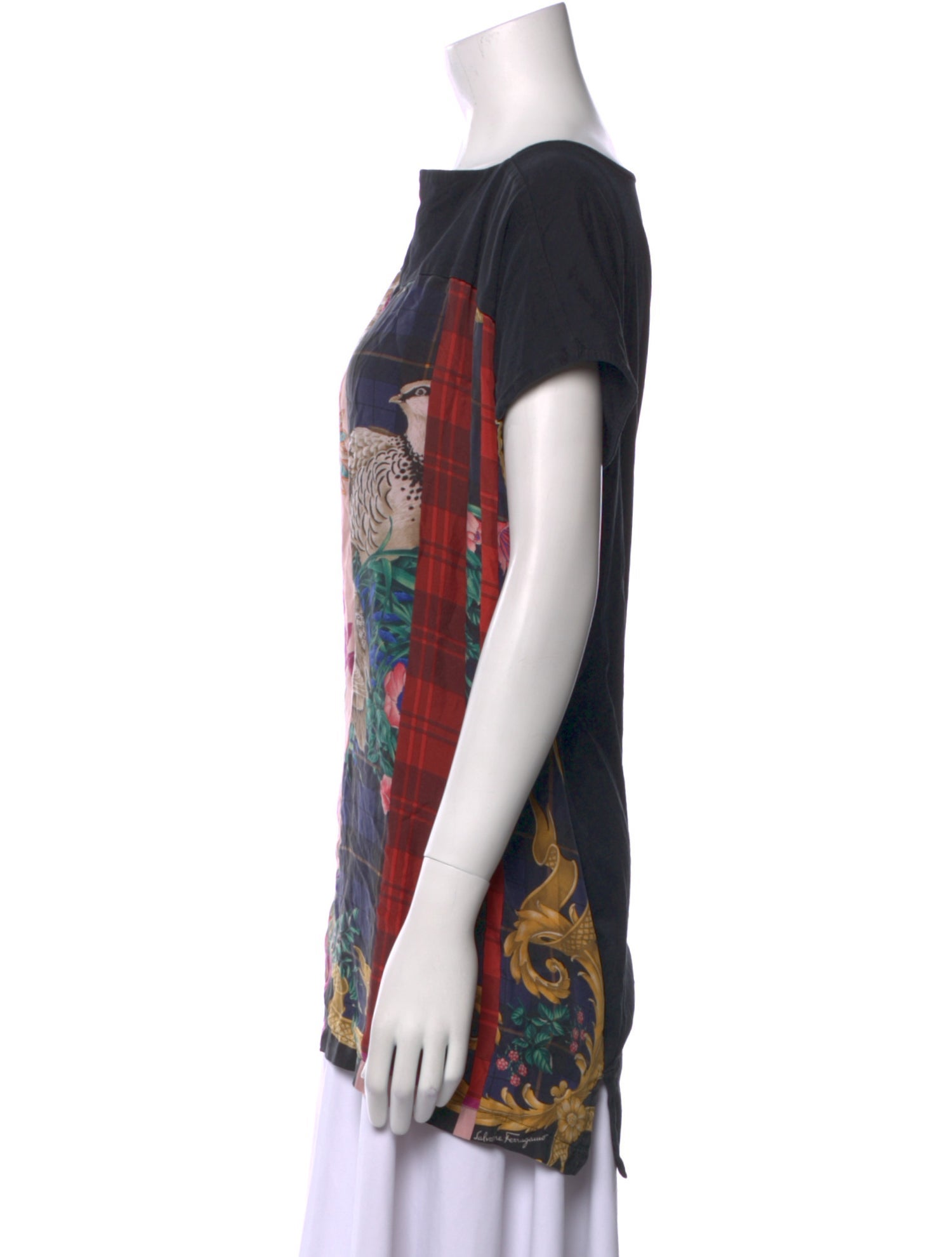 Salvatore Ferragamo Floral Print Bateau Neckline T-Shirt